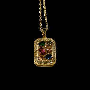 Gold 1.8 ct Zircon with Multiple Jade Pendant Necklace